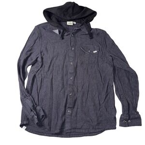 Vans Mens Hooded Button Down Shirt Herringbone Grey Black Off The Wall Large